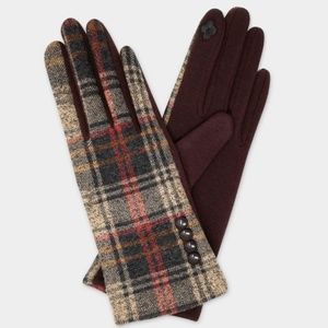 MADRAS PLAID WITH BUTTON ACCENT SMART GLOVES-Brown